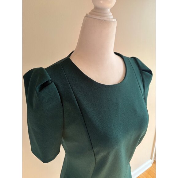 Calvin Klein NWT Puff Sleeve Midi Sheath Career Cocktail Dress Dark Green Size 8 - Picture 3 of 12